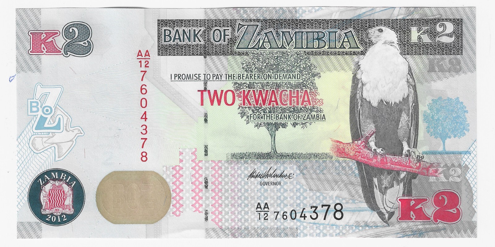 Zambia, 2 Kwacha, 2012 (2013), P-49a, UNC New Revalued Currency