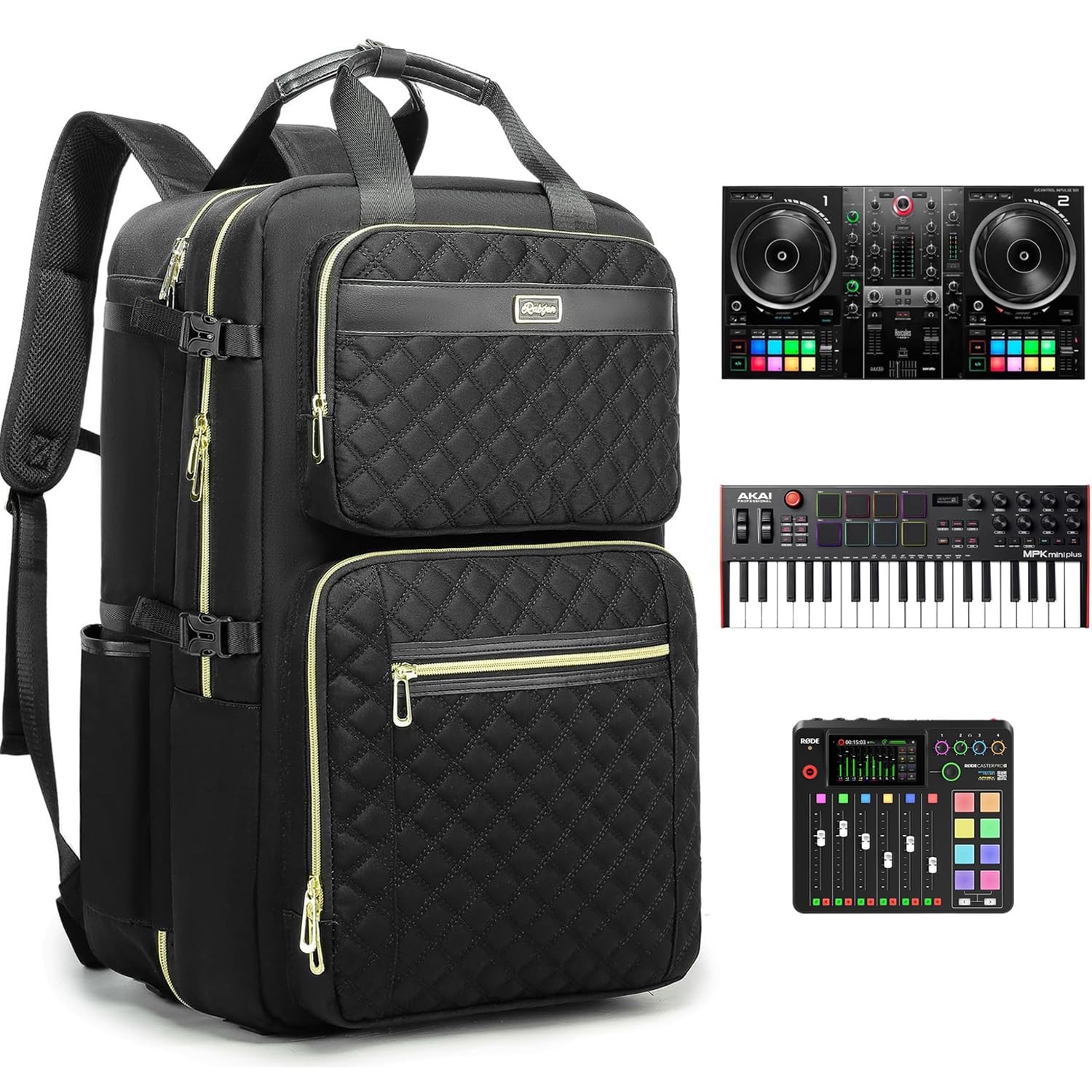 Rabjen DJ Backpack for Club Gigs, DJ Mixer Case Compatible with Pioneer DJ