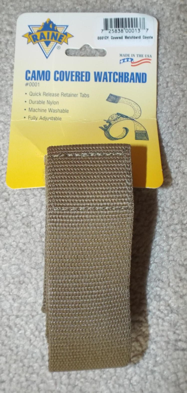 Raine Inc Military SWAT Style Covered Watchband Model# 0001CY Coyote Brown NWT