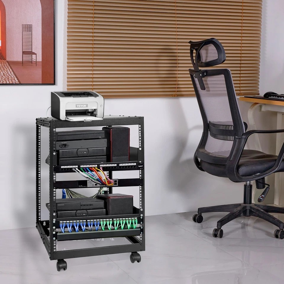 15U 4 Post Open Frame Server Rack Network Enclosure 23''-40'' Adjustable