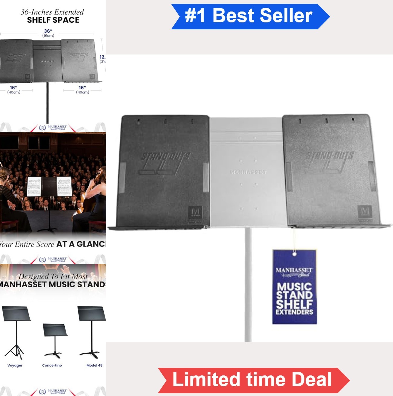 Music Stand Shelf Extenders Pair Extra Support Oversized Scores Books Sheet