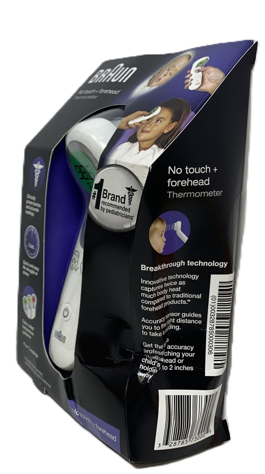 Braun NTF300us No Touch Forehead Thermometer Color Coded Temp Guidance Multi-Use