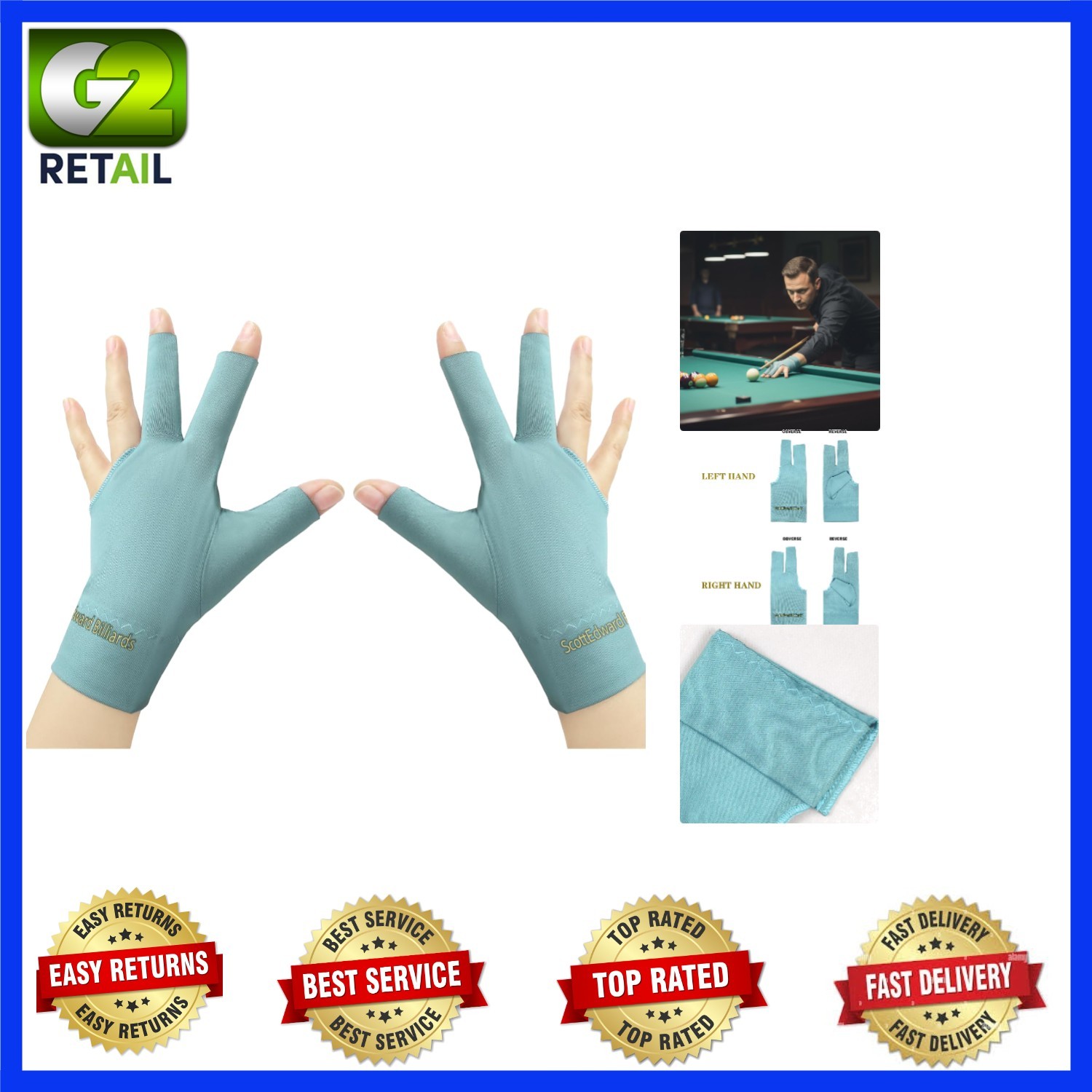 Pull-On Spandex Billiard Gloves Set of 10 - Ideal for Left and Right Hands