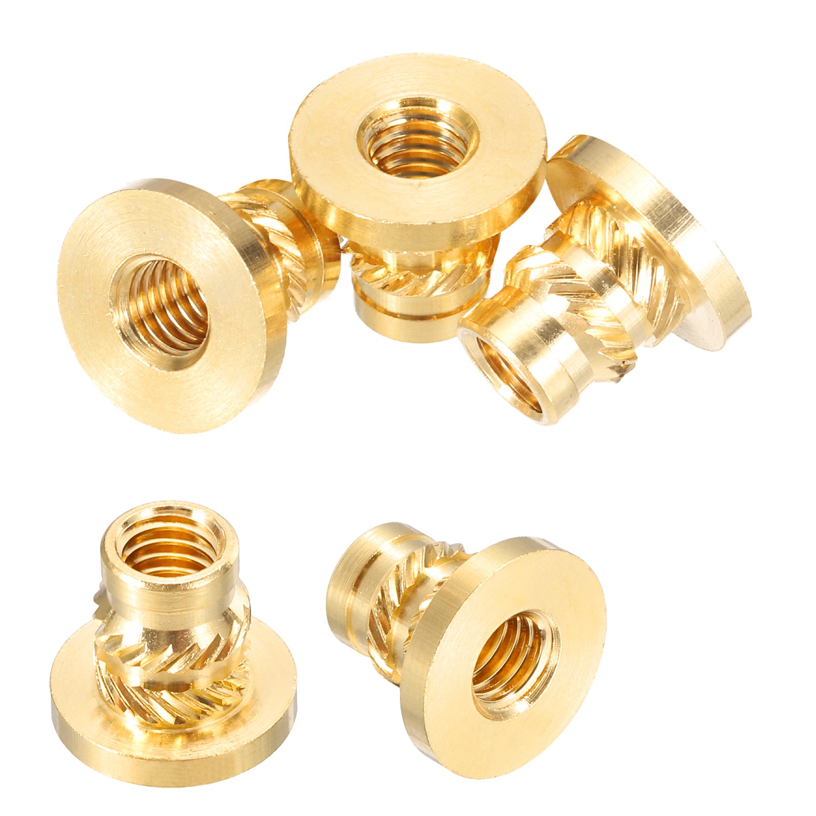 5 Pack M6 x 11.7mm H x 8.7mm OD Brass Knurled Flange Threaded Inserts