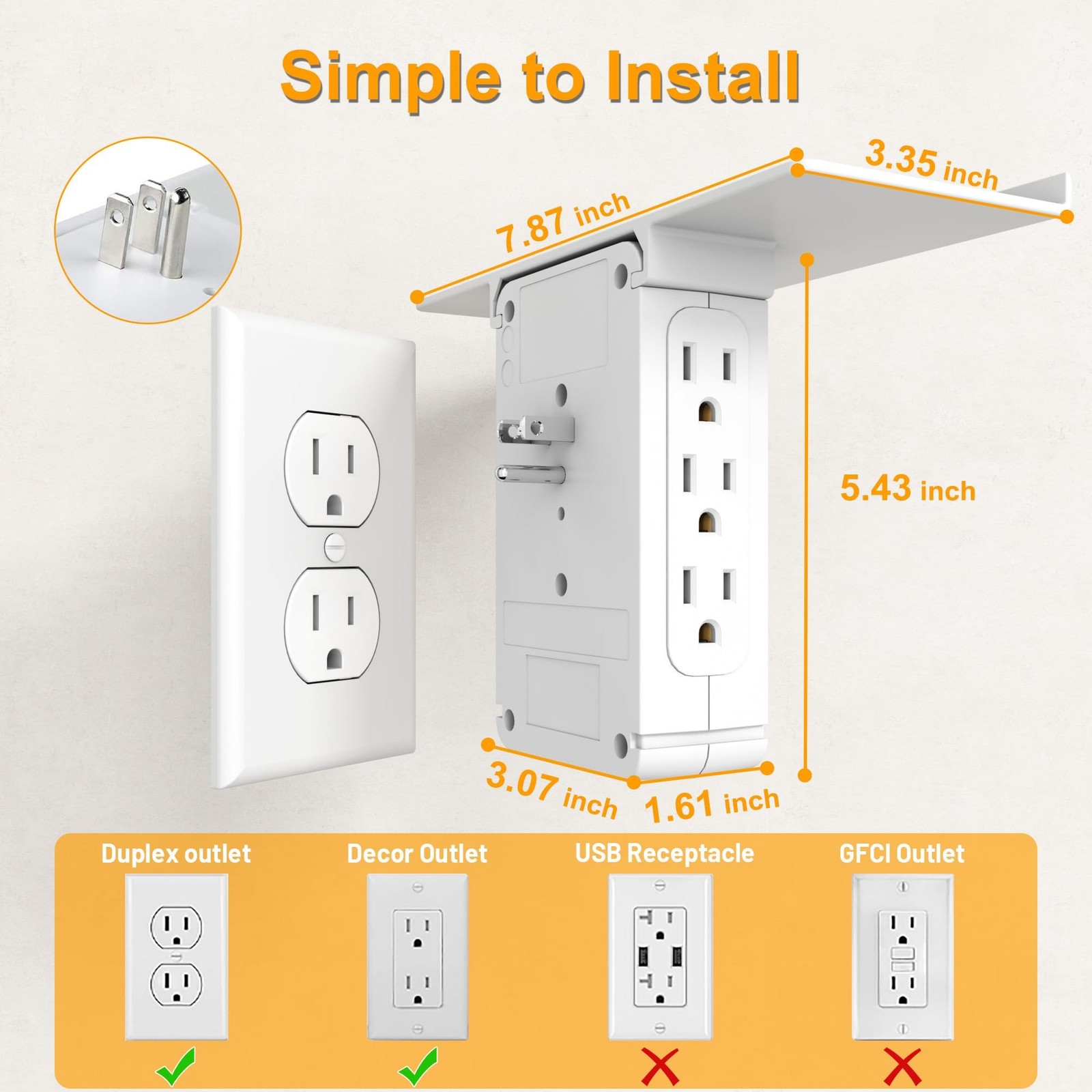Socket Wall Shelf-CFMASTER 10 Port Surge Protector Wall Outlet, 8 Electrical ...