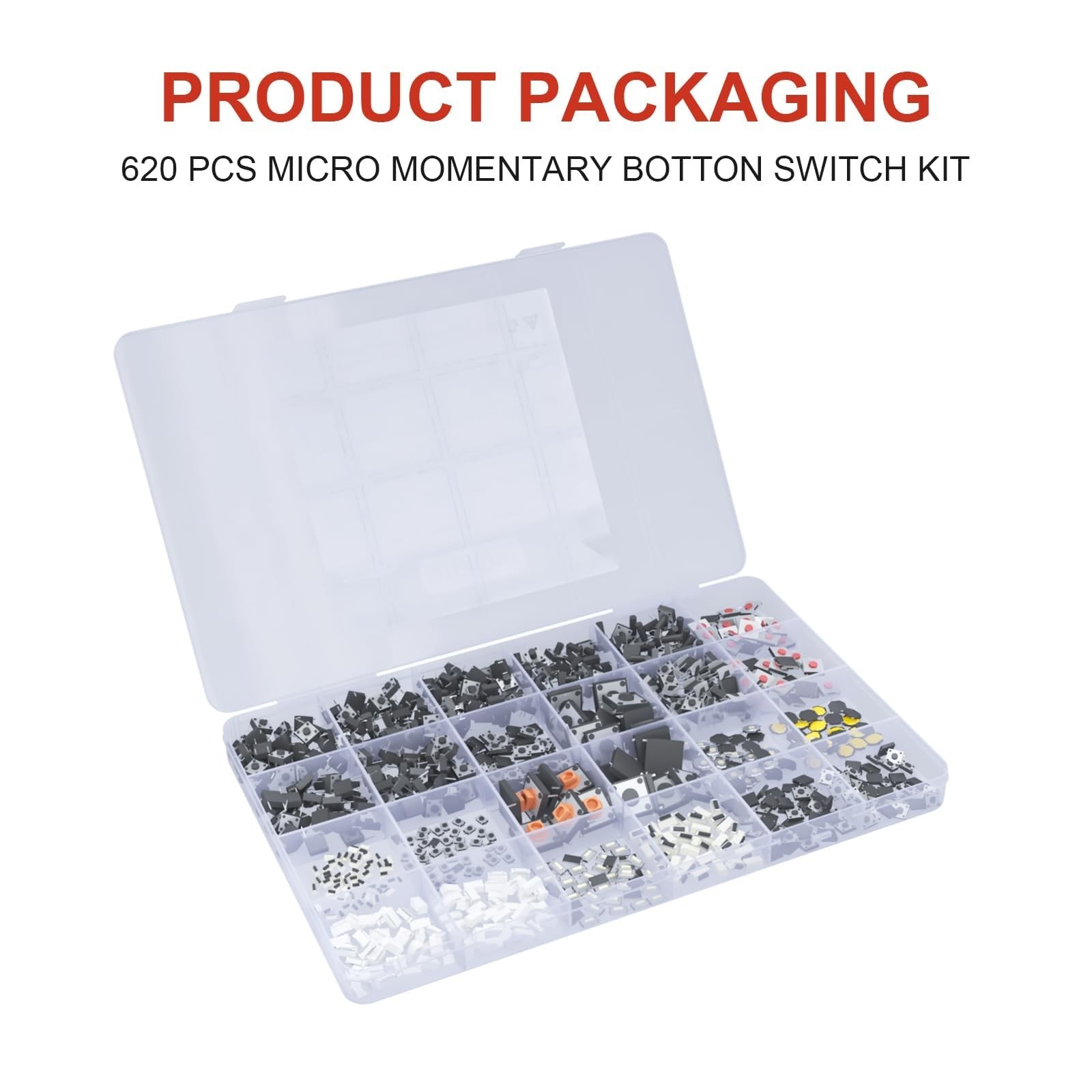 620 Pcs 24 Value Micro Momentary Tactile Push Button Switch Tact Assortment Kit