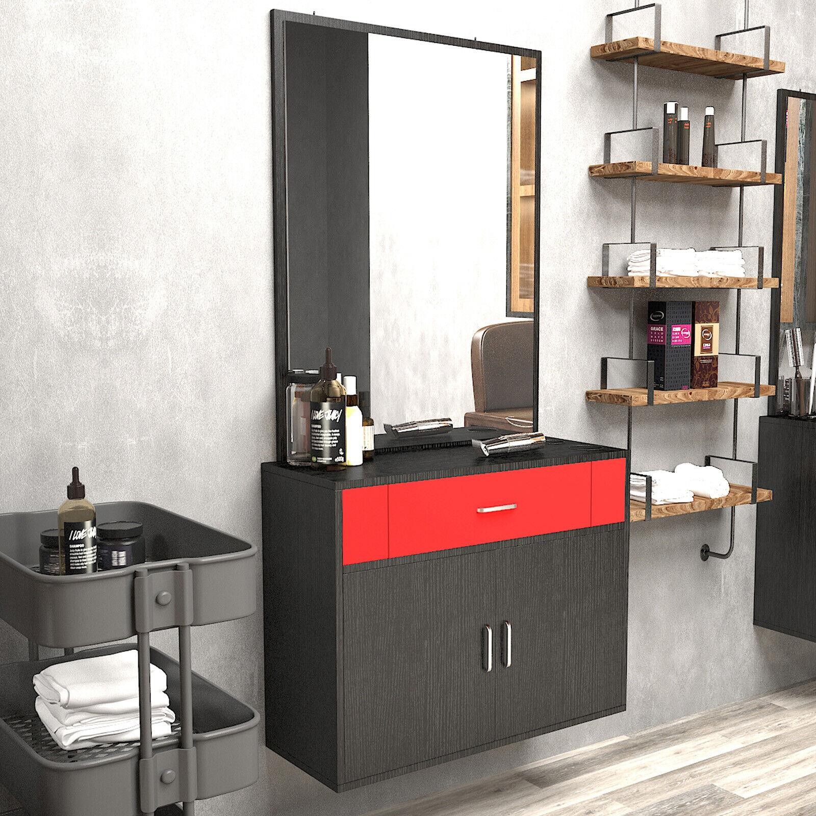 Wall Mount Barber Salon Station with Mirror for Hair Styling Makeup Beauty Spa