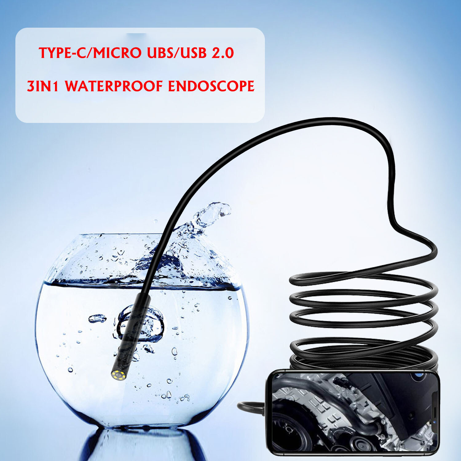 Waterproof Underwater Inspection Snake Endoscope Borescope Camera for Phone PC