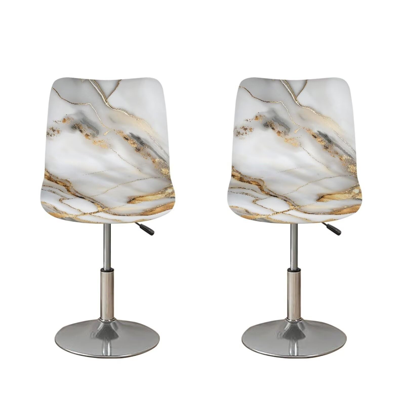 Non Slip Swivel Stool Chair Seat Cover with Backs White Gold Marble Counter H...