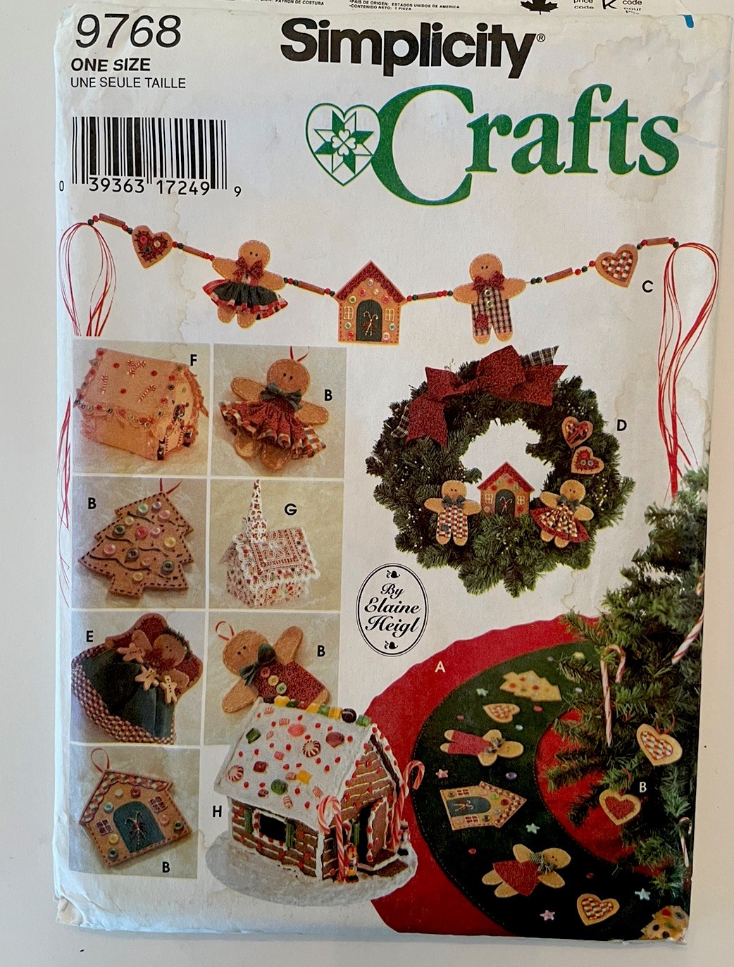 Simplicity Crafts 9768 UNCUT Pattern Tree Topper Ornaments House Church Wreath