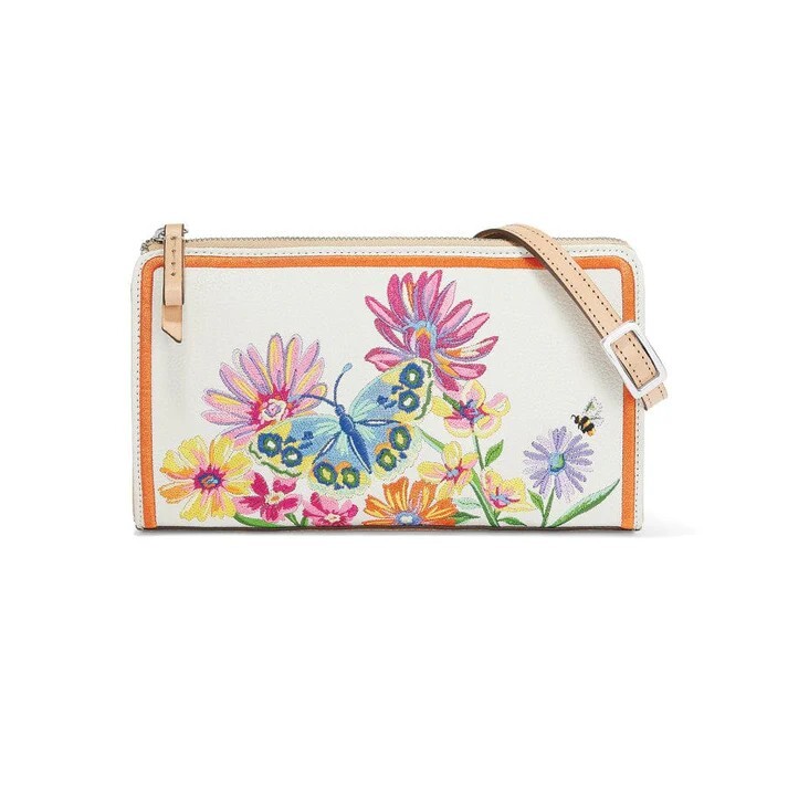 NWTag Brighton FRENCH GARDEN Flowers Embroidered Pouch Clutch Handbag MSRP $295