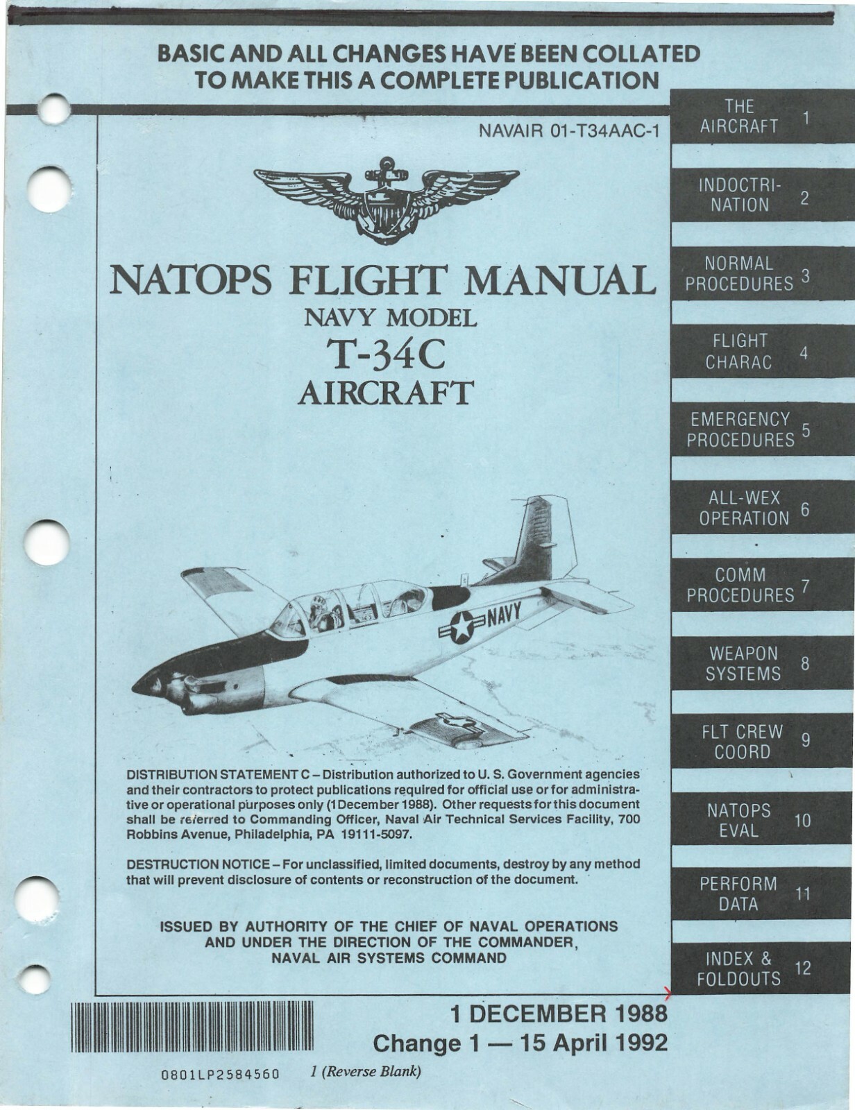T-34C Turbo-Mentor  992 Flight Manual Pilot's Handbook - CD Version