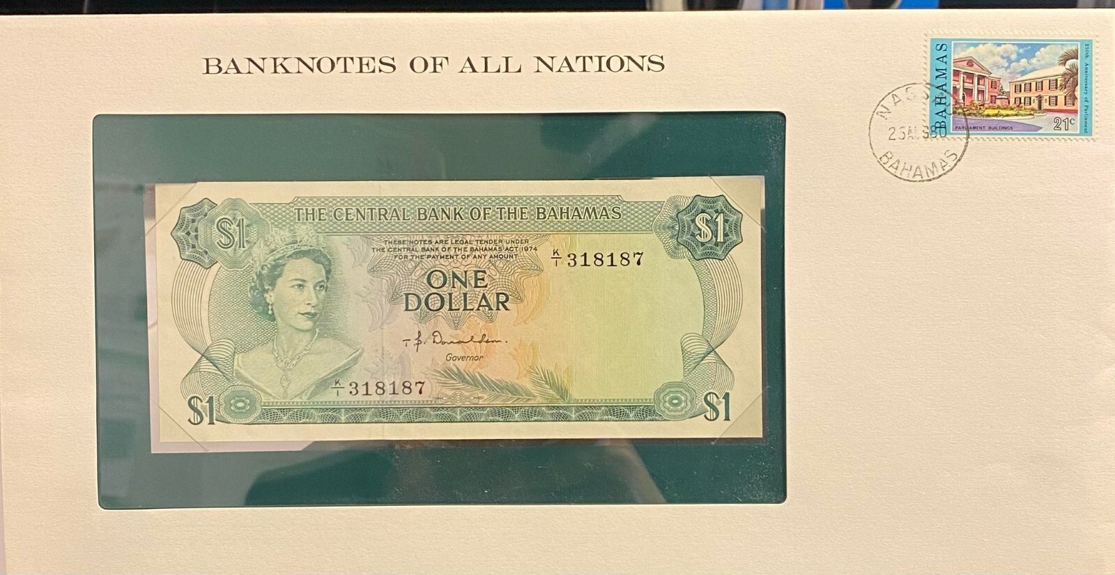 Banknote Letter , Bahamas 1 Dollar 1974 UNC Banknote