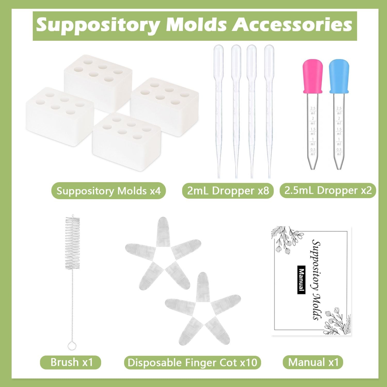 Reusable Suppository Molds Kit, 2ML | 4 Suppository Mold Trays + 10 Droppers