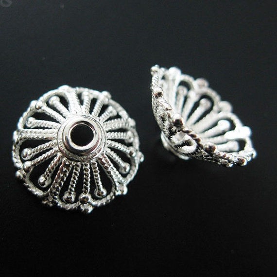 Bead Caps , Solid 925 Sterling Silver , Bright Silver - 14mm ( 2 pcs)