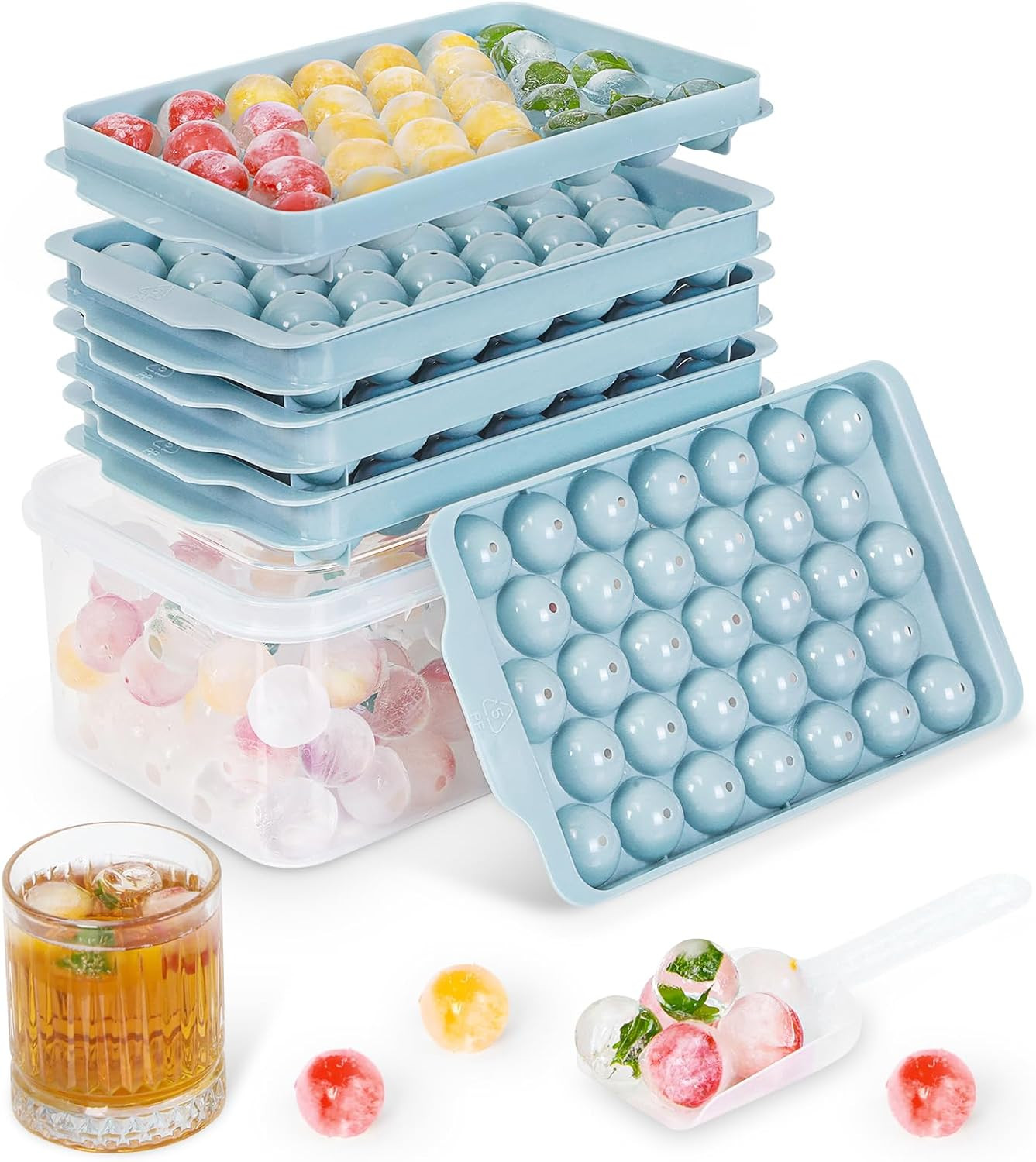 3 Pack Ice Trays for Freezer, 99 PCS Ice Cube Tray with Lid and Bin, round Ice C