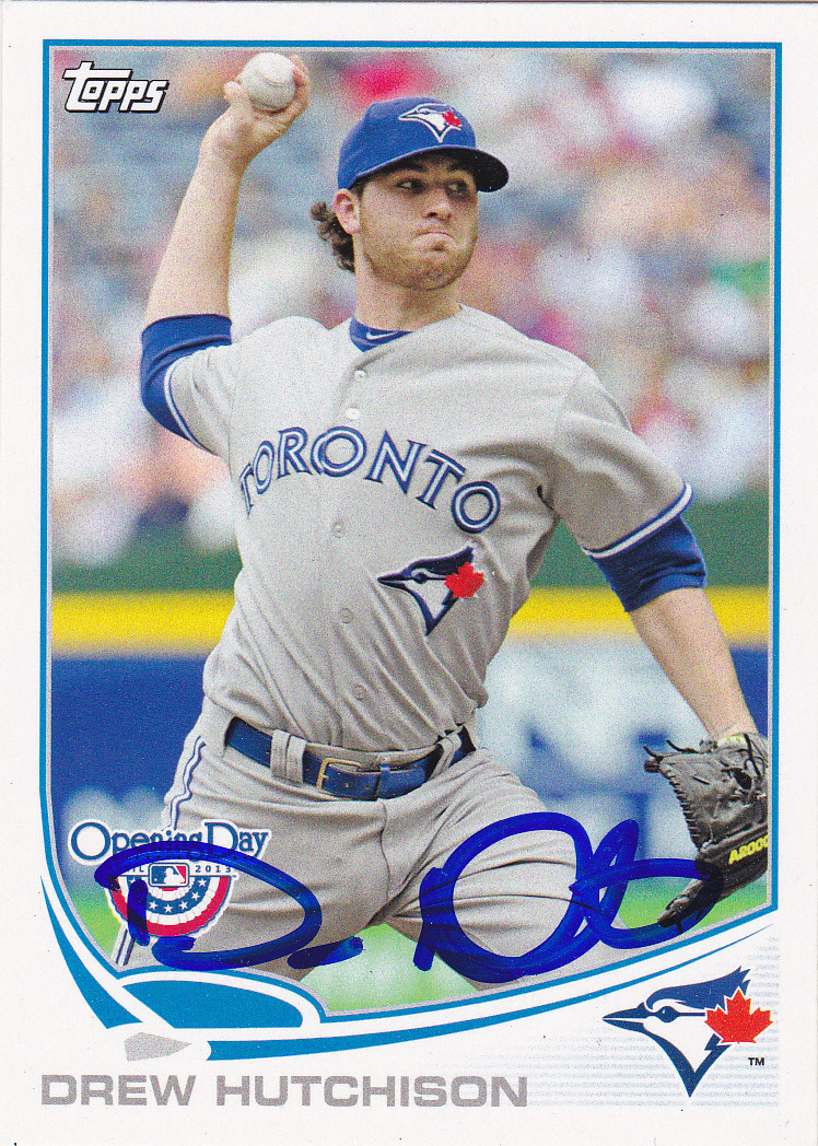 DREW HUTCHISON TORONTO BLUE JAYS SIGNED 2013 CARD TEXAS RANGERS PHILLIES PIRATES