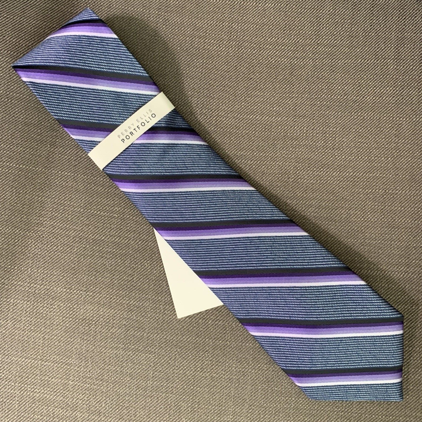 Perry Ellis Men's Neck Tie Abbott Stripe Classic Purple Blue MSRP $55
