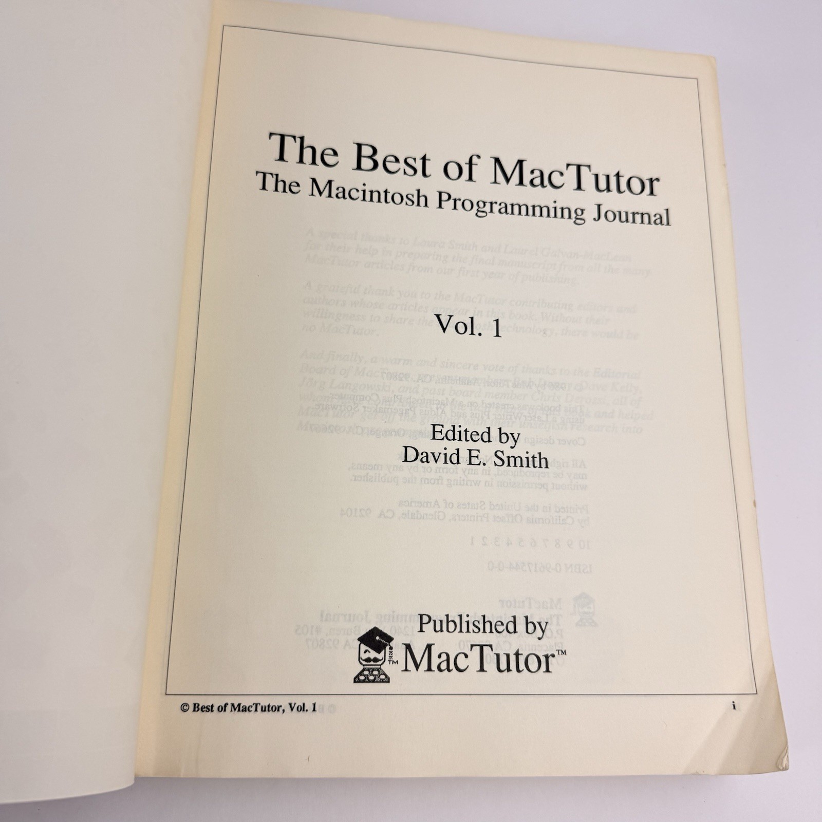 Vintage The Best of MacTutor David E Smith Macintosh Programming Journal Vol 1