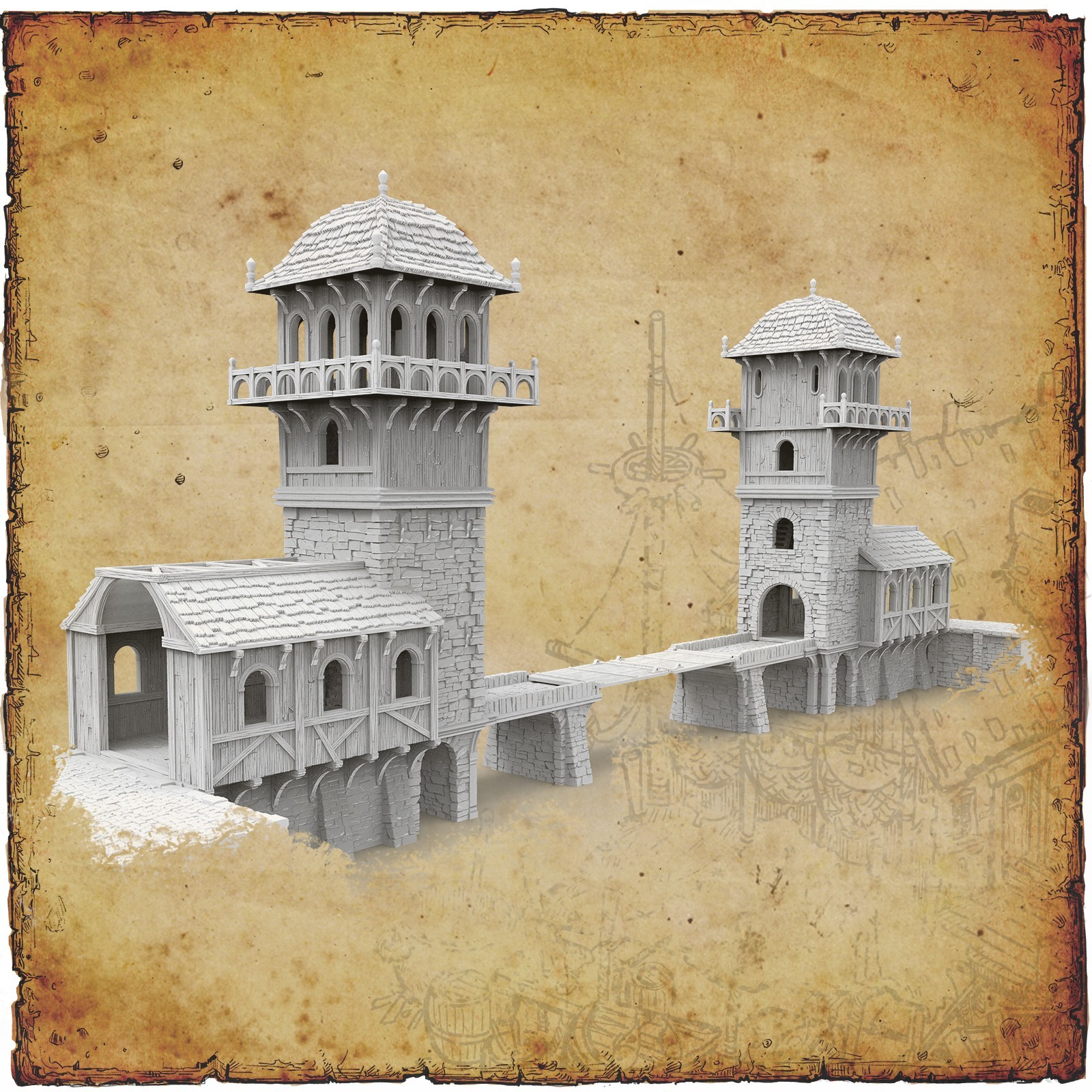 Ancrabourg Quay Wall Drawbridge 28mm Port City Terrain D&D Warhammer Mordheim