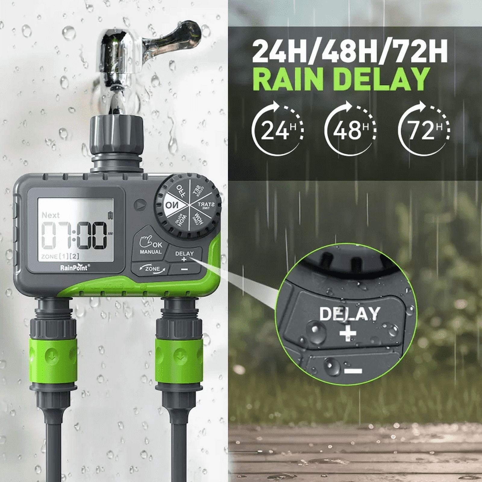 RainPoint 2-Zone Programmable Sprinkler Timer Hose Water Timer FREESHIP