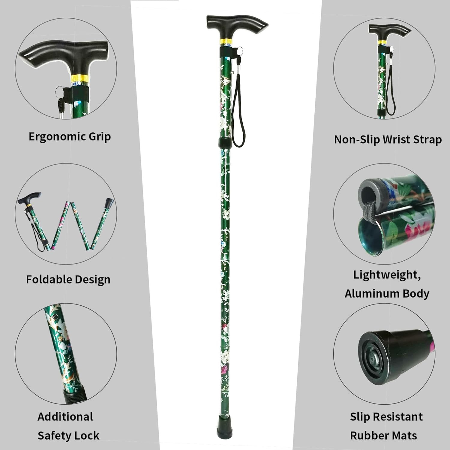 Folding Cane, 5-Level Adjustable Height Lightweight Portable Foldable Walking Ca