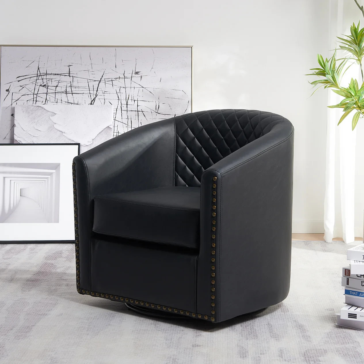 Open Box] Logan Tufted Faux Leather Swivel Club Chair (Retail price $269)