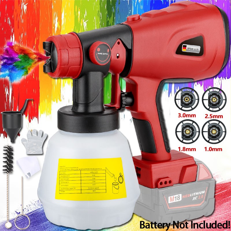 Cordless Paint Sprayer for Milwaukee 18V Battery 1000ML HVLP Spray Paint Gun Red