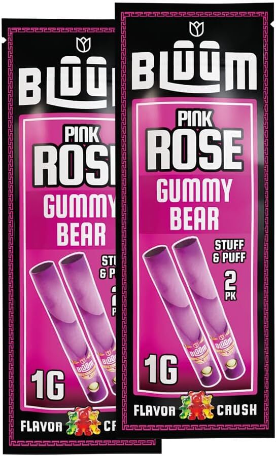 BLUUM | Pink Rose Cone | Gummy Bear | Flower Petal Prerolled | 2 Pack, 4 Rolls