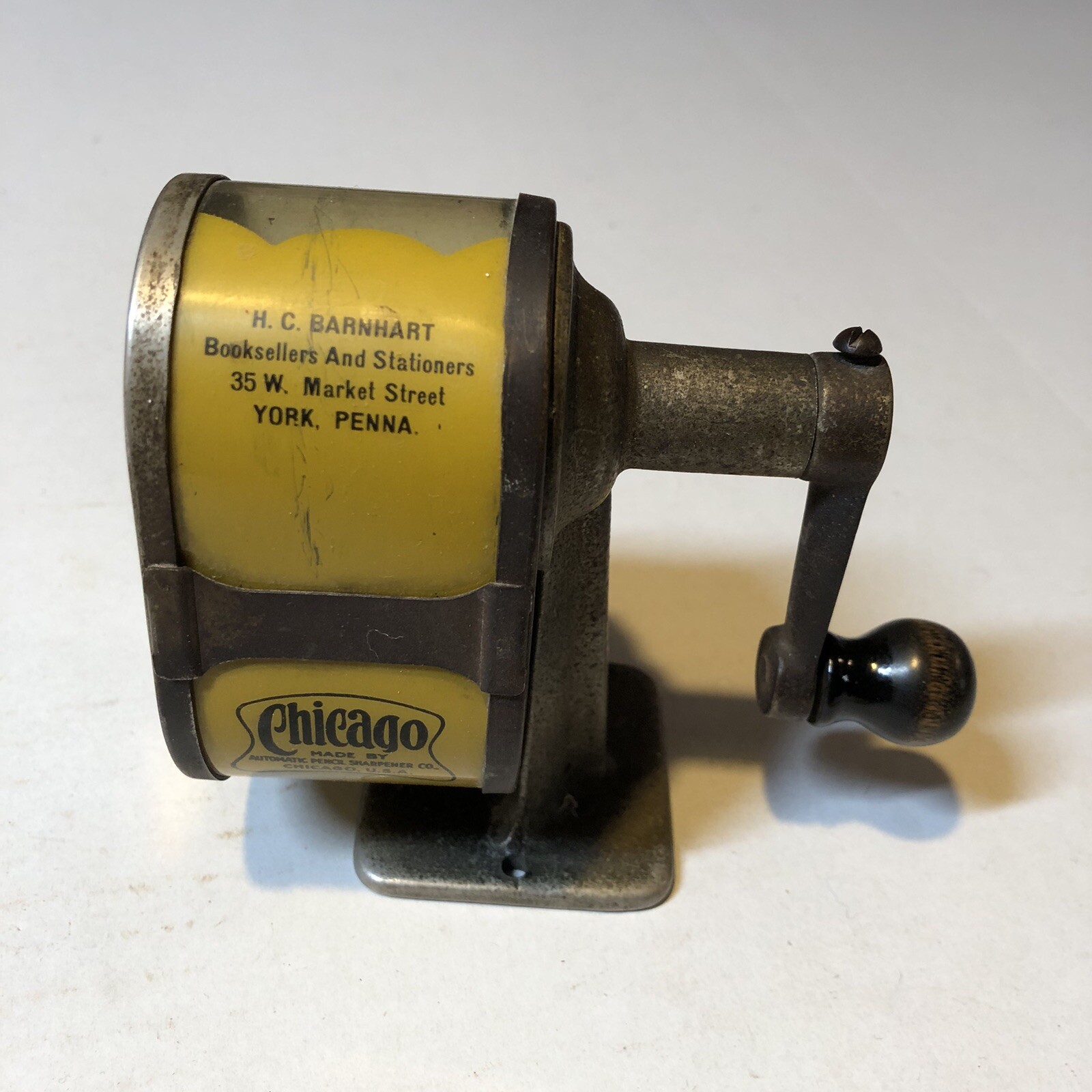 Vtg H.C. Barnhart Booksellers Stationers Advertising Pencil Sharpener York CBN