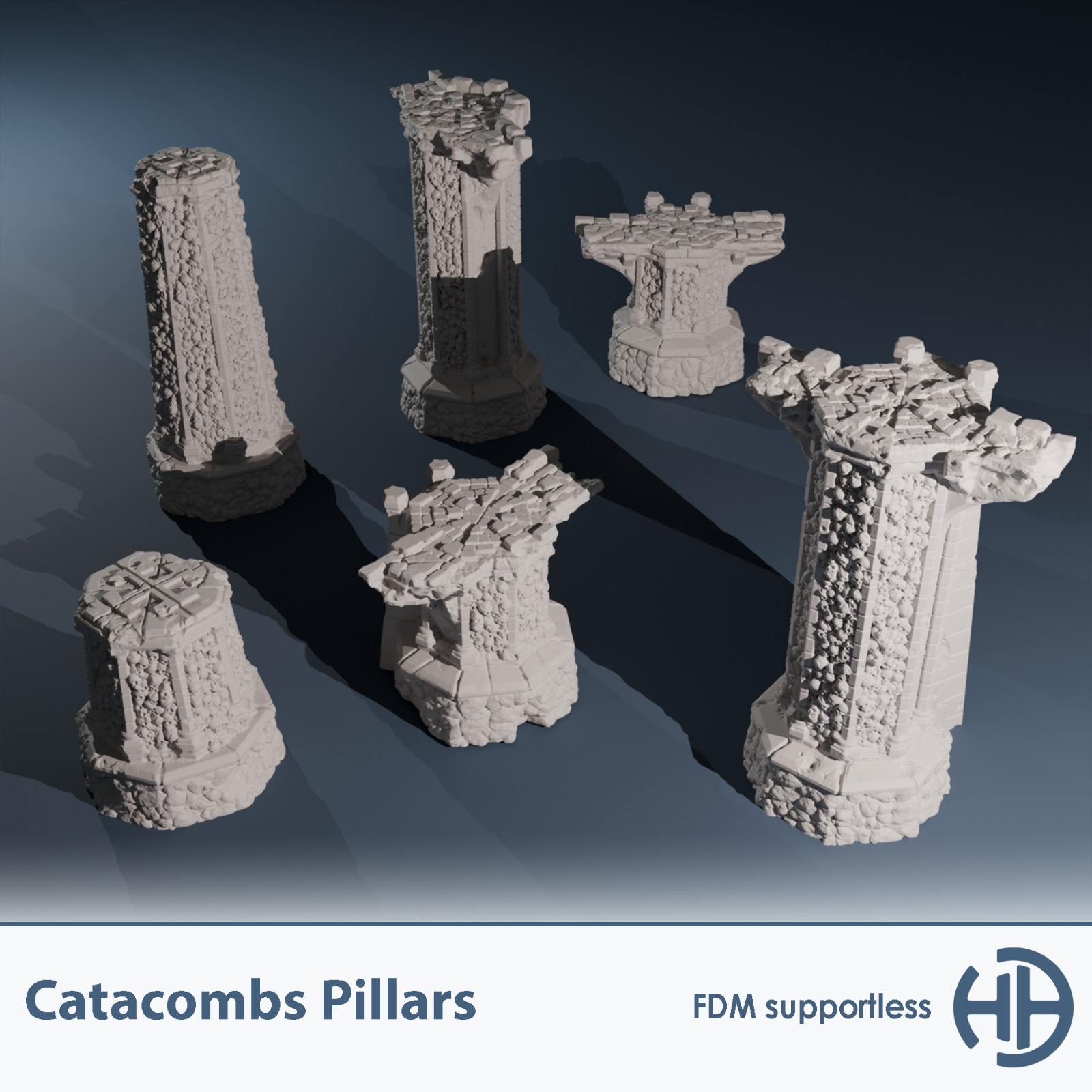 Catacombs Pillars | Wargame Scatter Terrain | 6 Piece Set | FDM printed