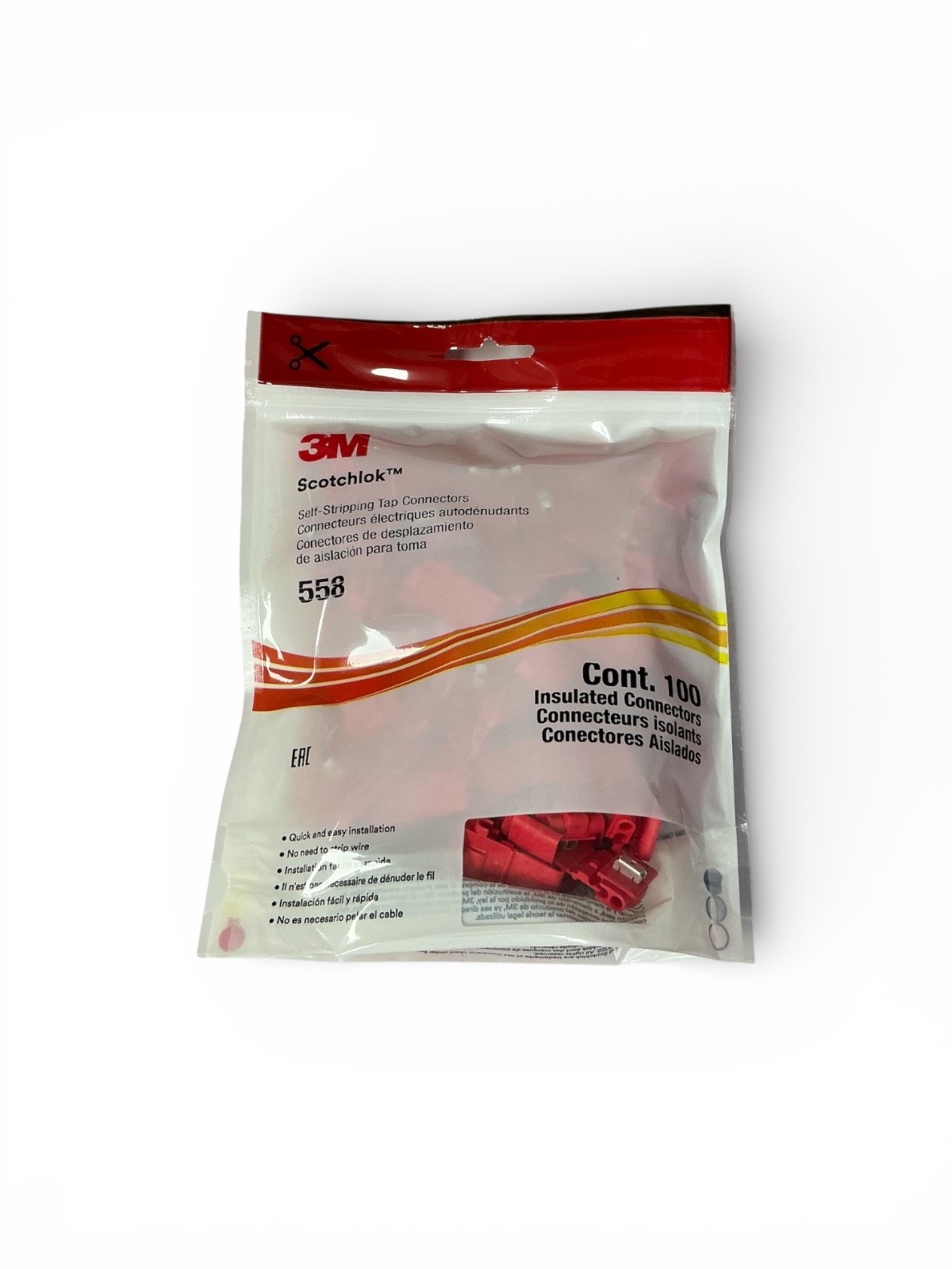 3M Scotchlok 558 Self-Stripping Tap Connectors Red Insulated 100 Pack