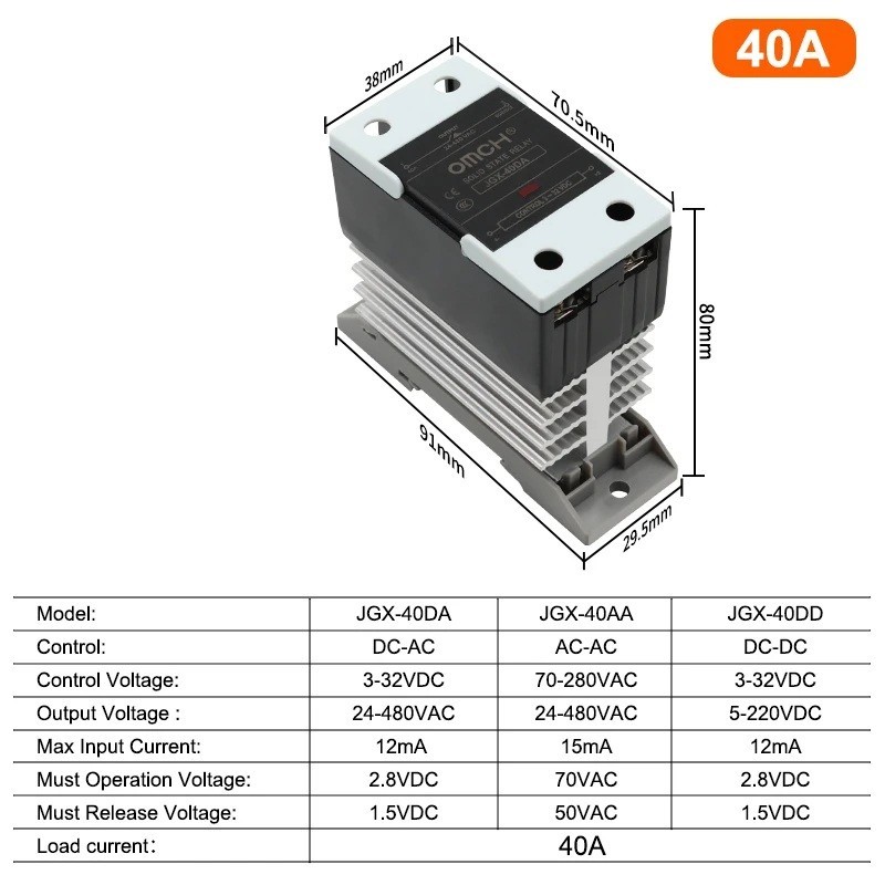 Solid State Relay Din Rail SSR Heat Sink DA AA DD 40A-100A 120A Single Phase