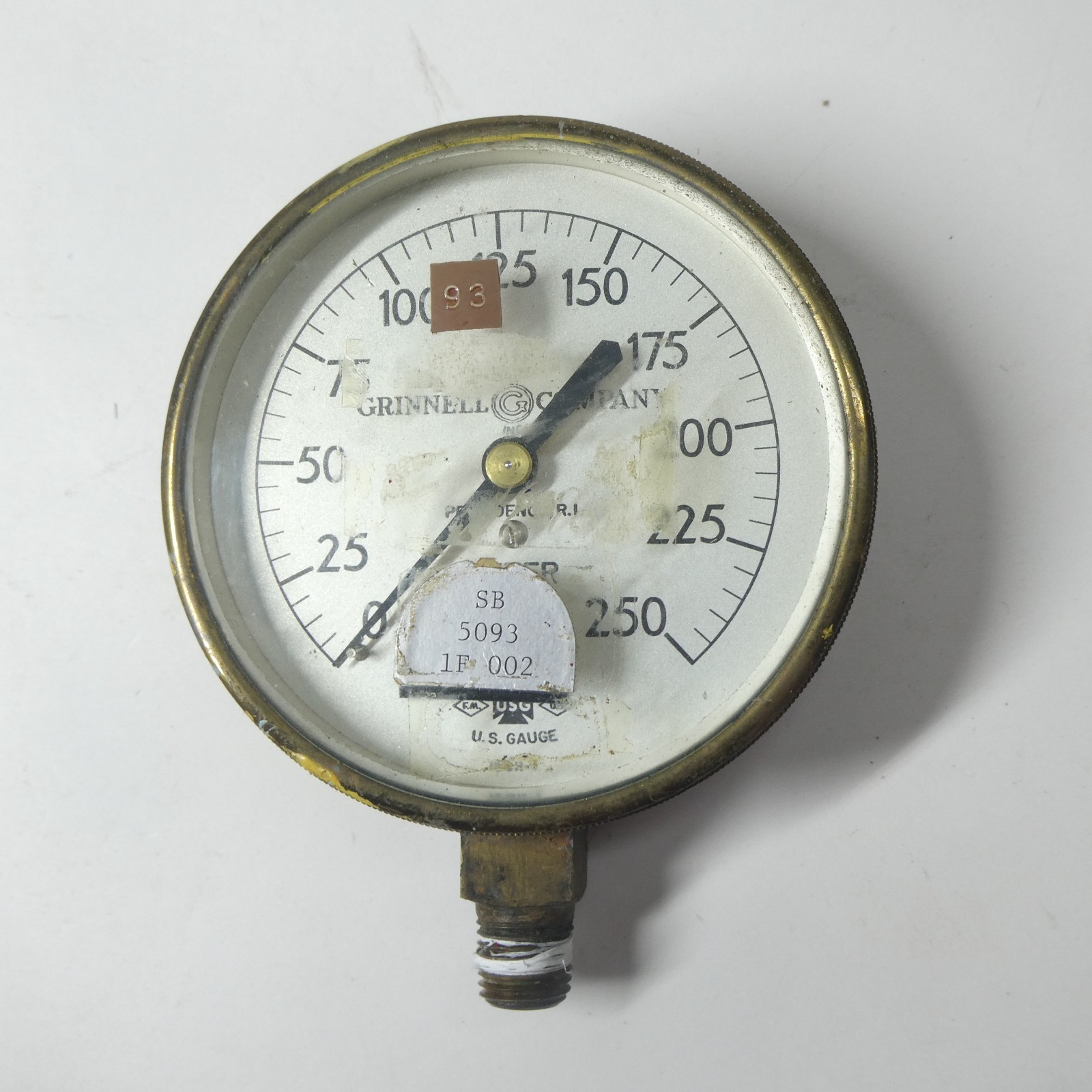Grinnell Company Water Pressure Gauge Vintage Brass USG 15811-1