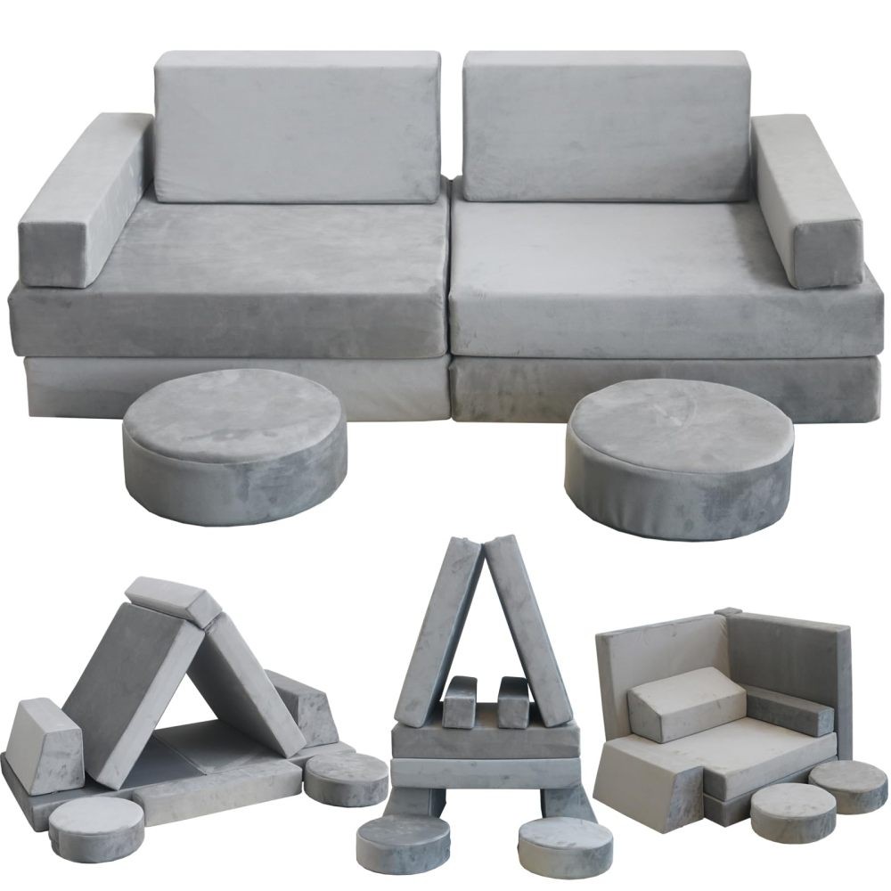 Toy Play Couch 10-Piece Modular Kids Soft Foam Floor Seats & Fort