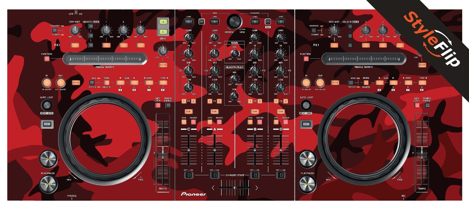 Pioneer DDJ-T1 Skin | Camo Red | Protective Decal | StyleFlip Skins