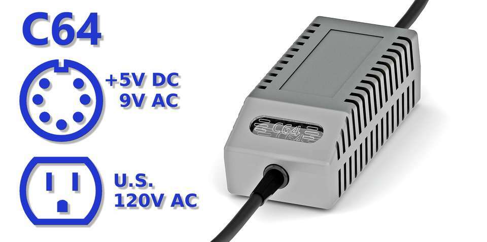 C64 PSU Modern Gray US - Replacement Commodore 64 Power Supply, US Plug
