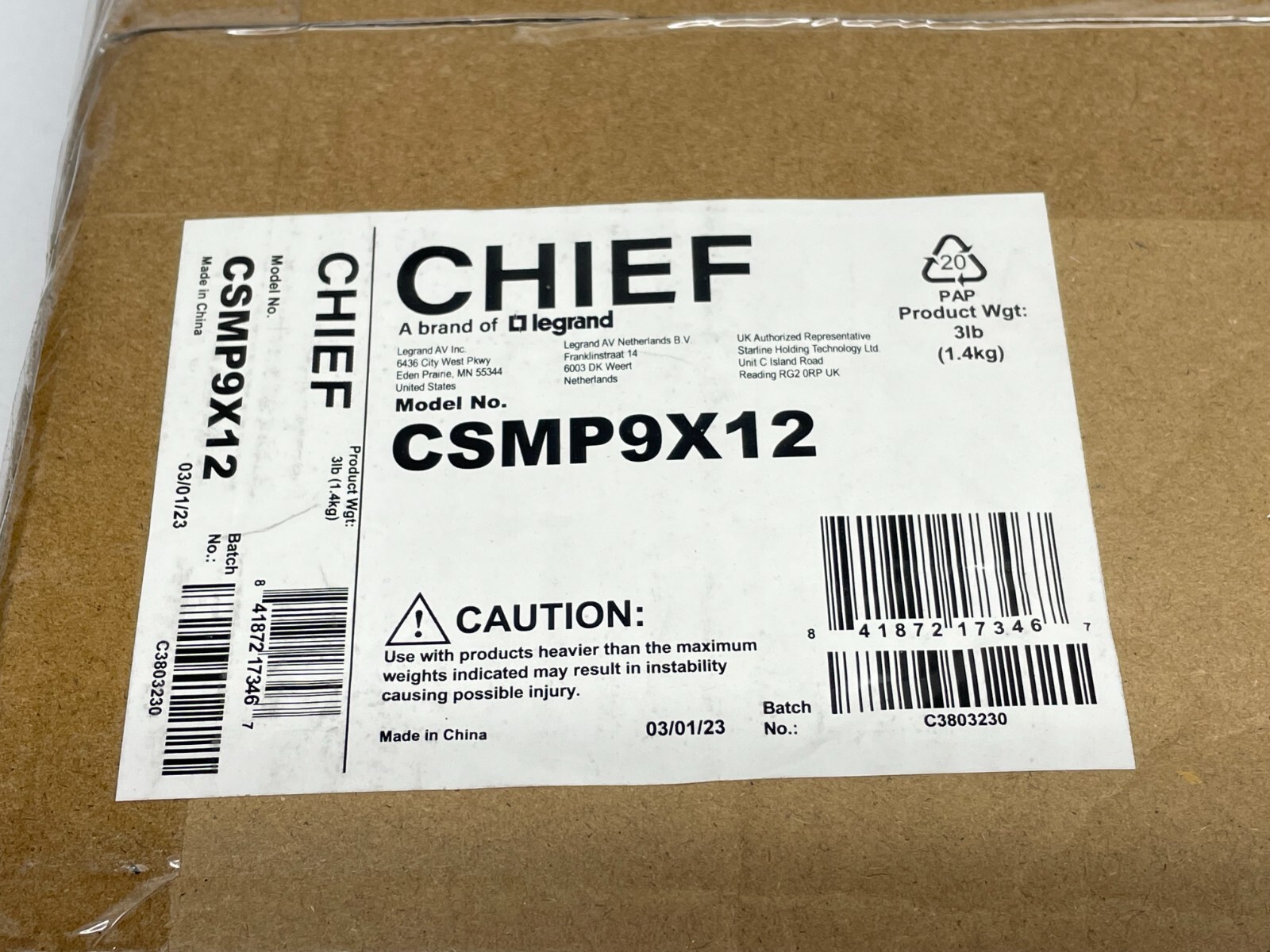 Chief CSMP9X12 Component Storage Panel