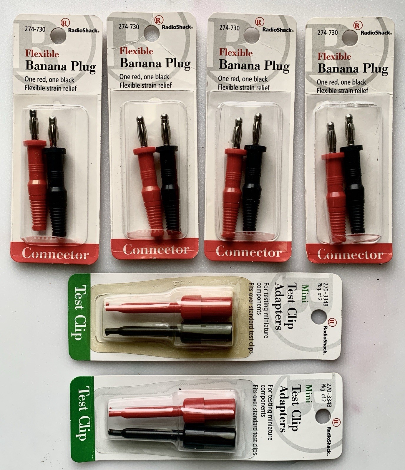 (6) Pairs of RadioShack Test Clips & Banana Plugs 270-334B & 274-730 (NEW)