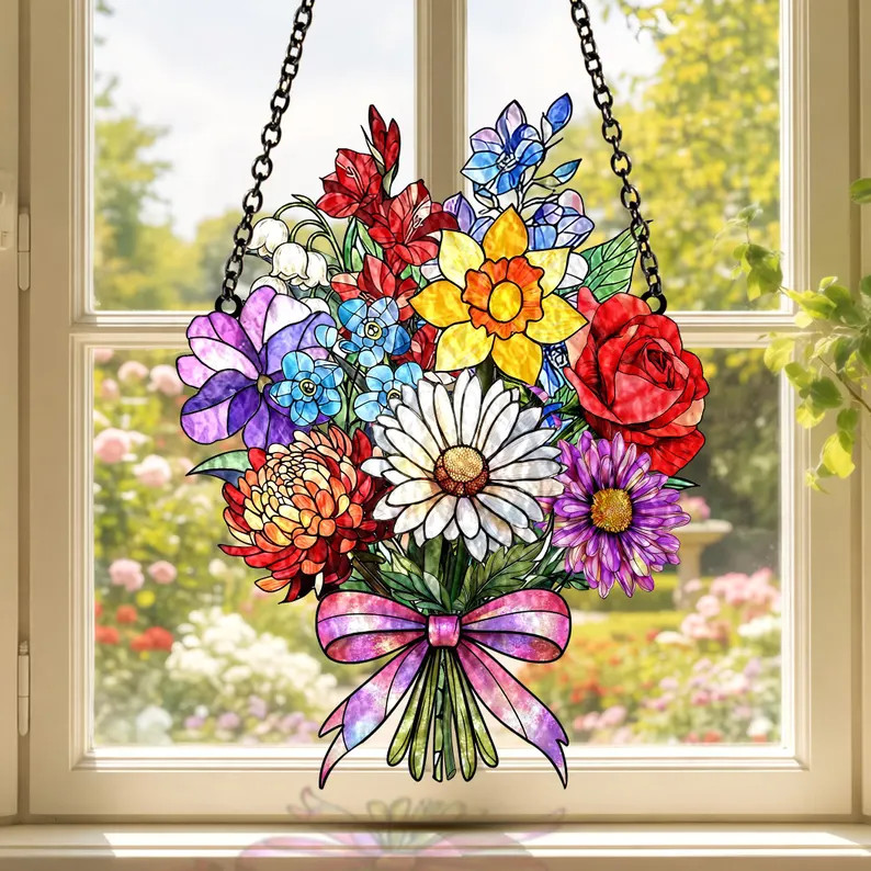 Custom Birth Flower Suncatcher Acrylic Personalized Gift