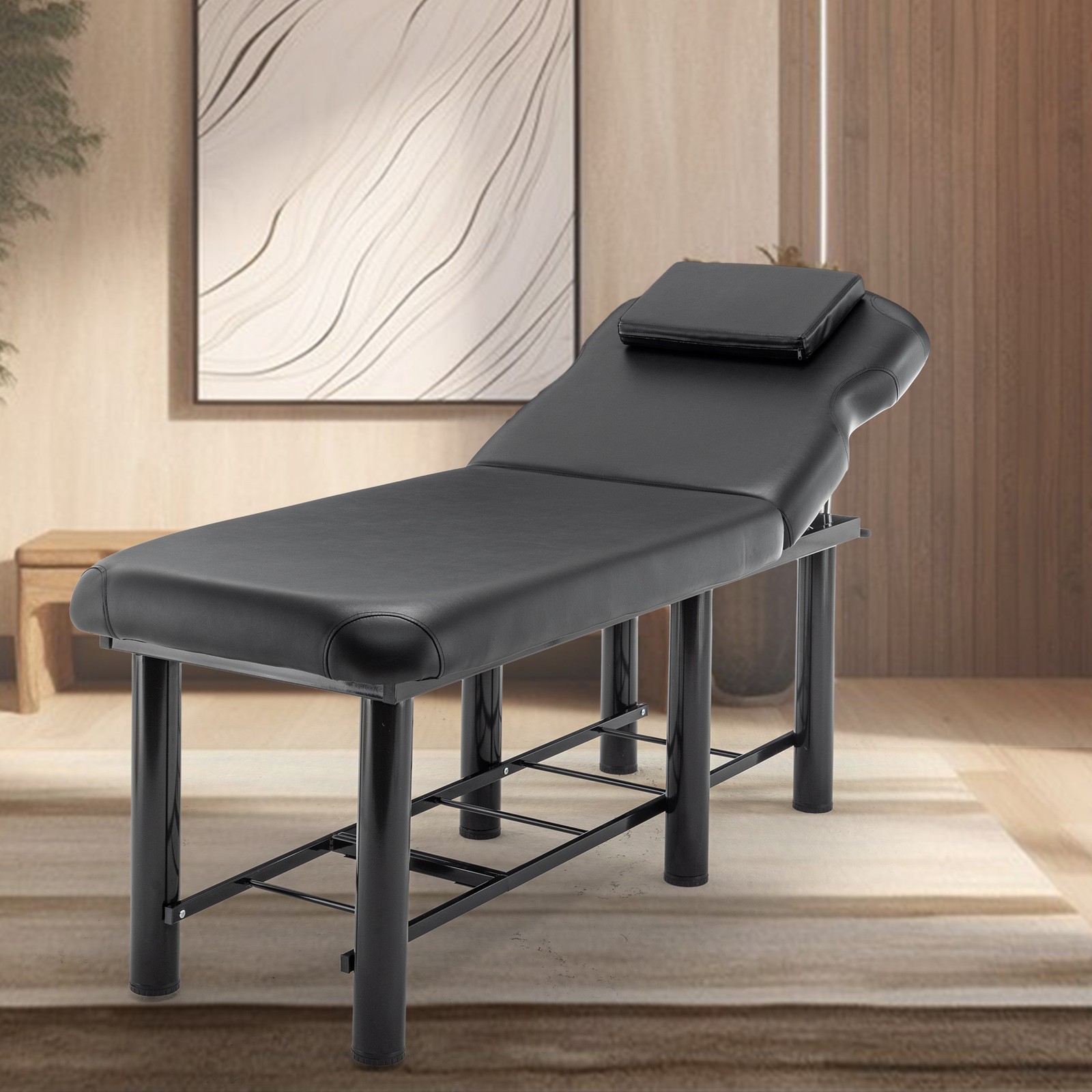 Professional Massage Table Adjustable Backrest Removable Headrest Black