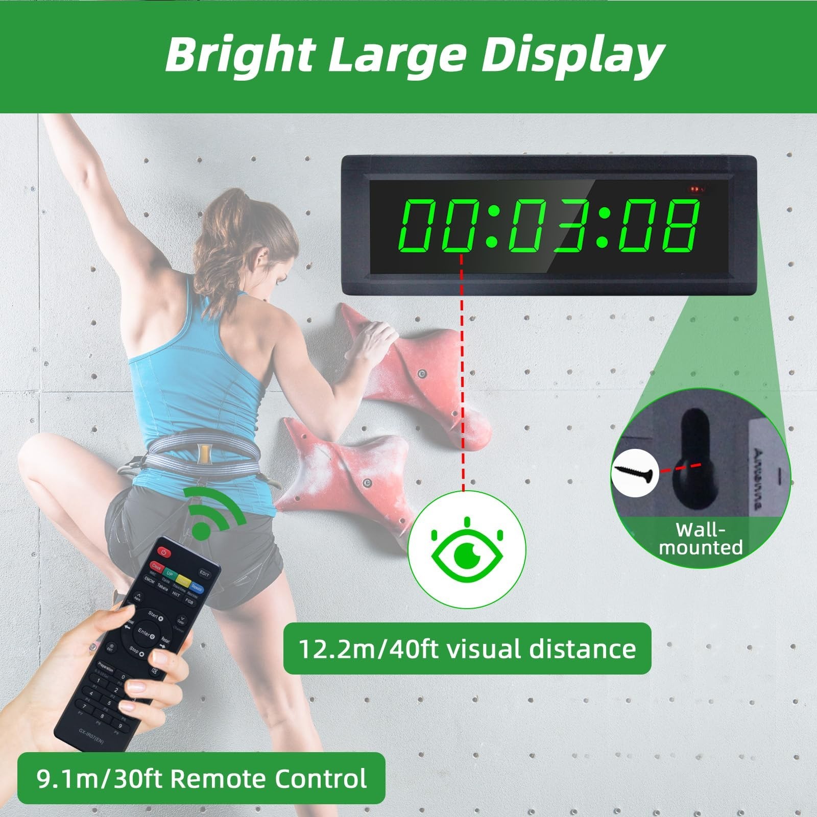 Programmable Gym Timer Clock with Remote, 7 RGB Colors, Interval & Stopwatch, Po