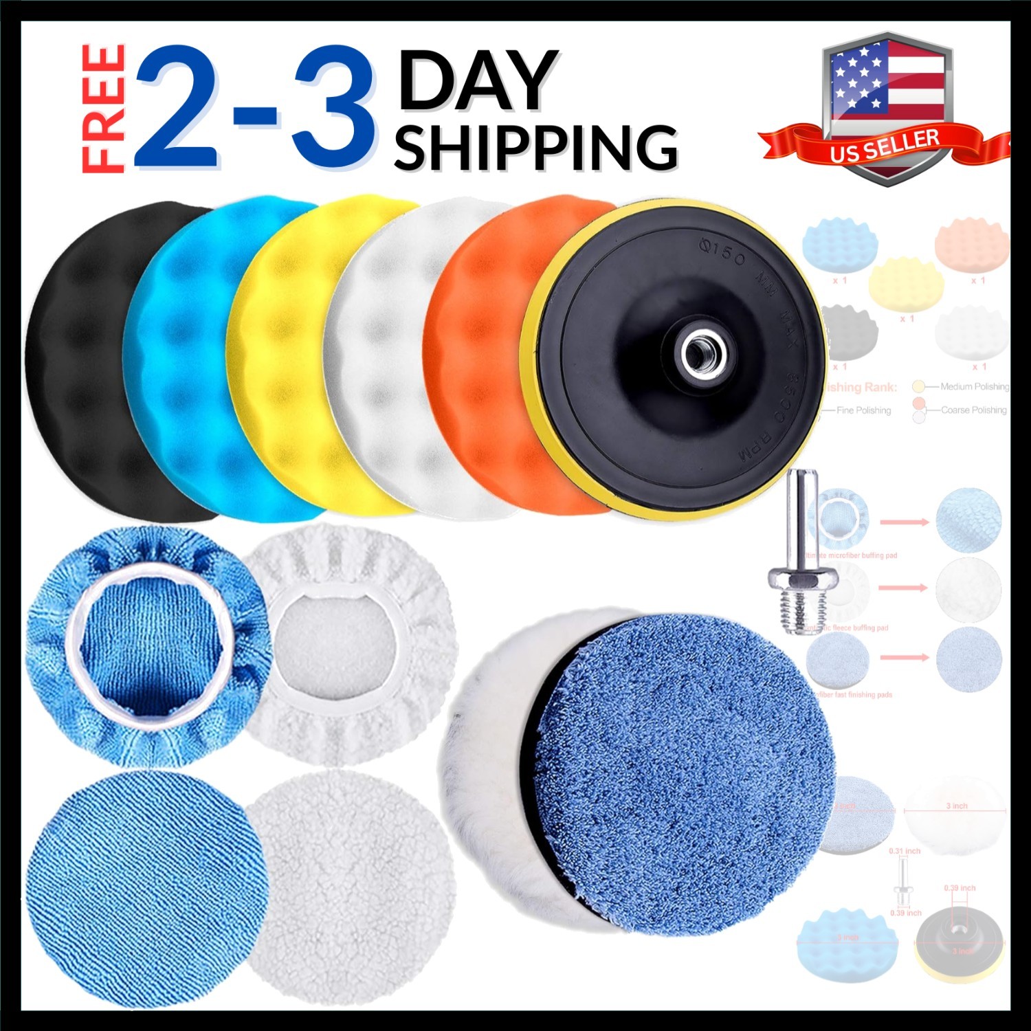 13 Pieces Buffing Pads 3 Inch Car Polishing Pad Kit Foam Polish Pads Wax Buff...