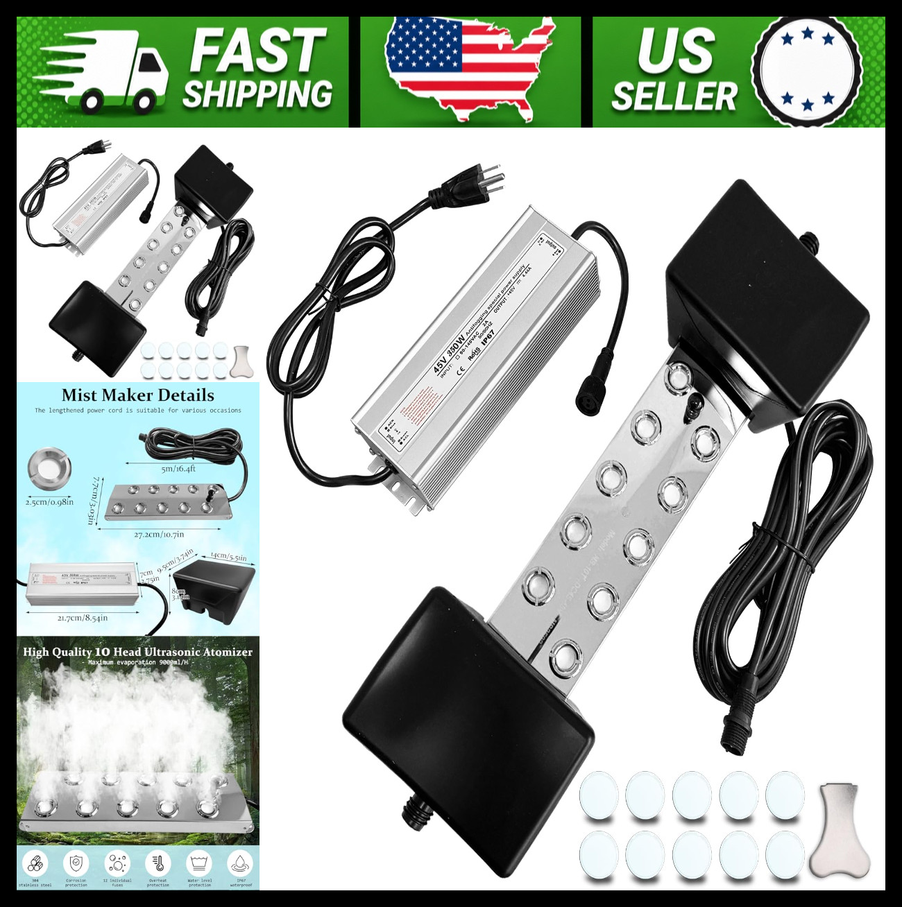Ultrasonic Fogger 10 Head Mist Maker 7000ml/H 350W