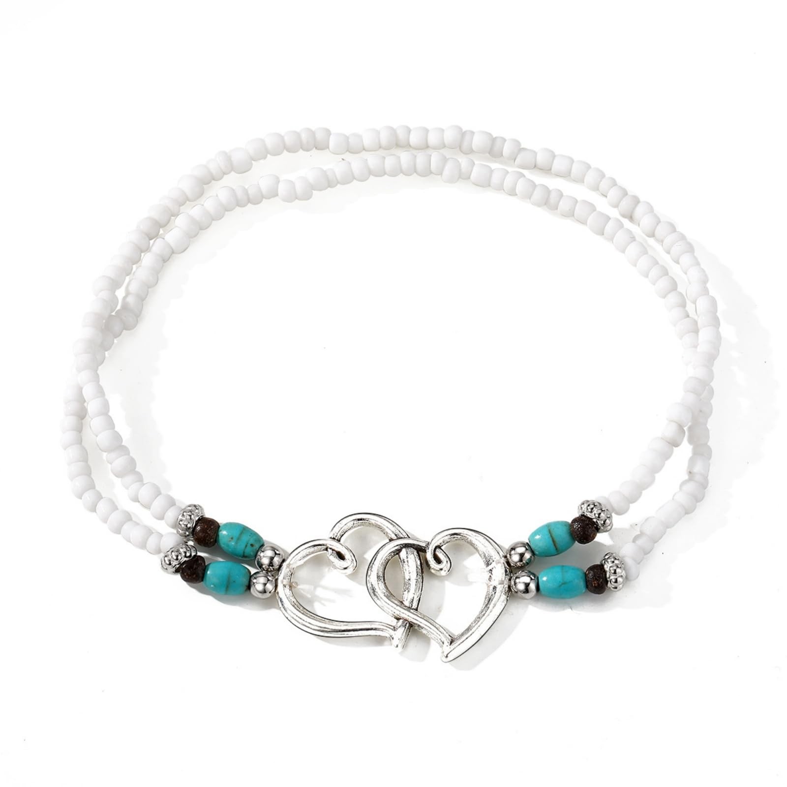 IQIC Ankle Bracelets for Women Waterproof Elastic, Silver White Anklets