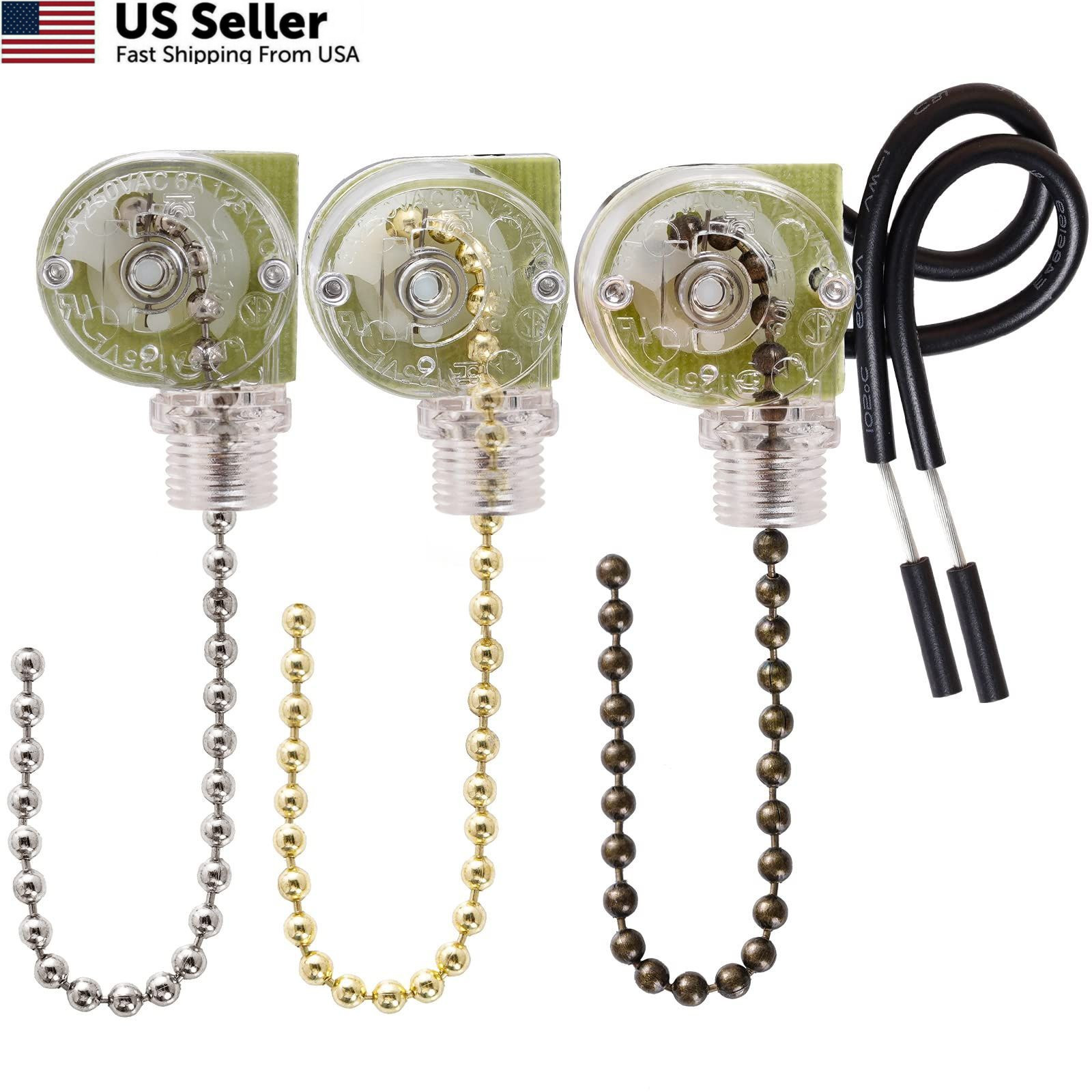 Topbuti 3 Pack Ceiling Fan Pull Chain Switch Zing Ear ZE-109 Multicolored