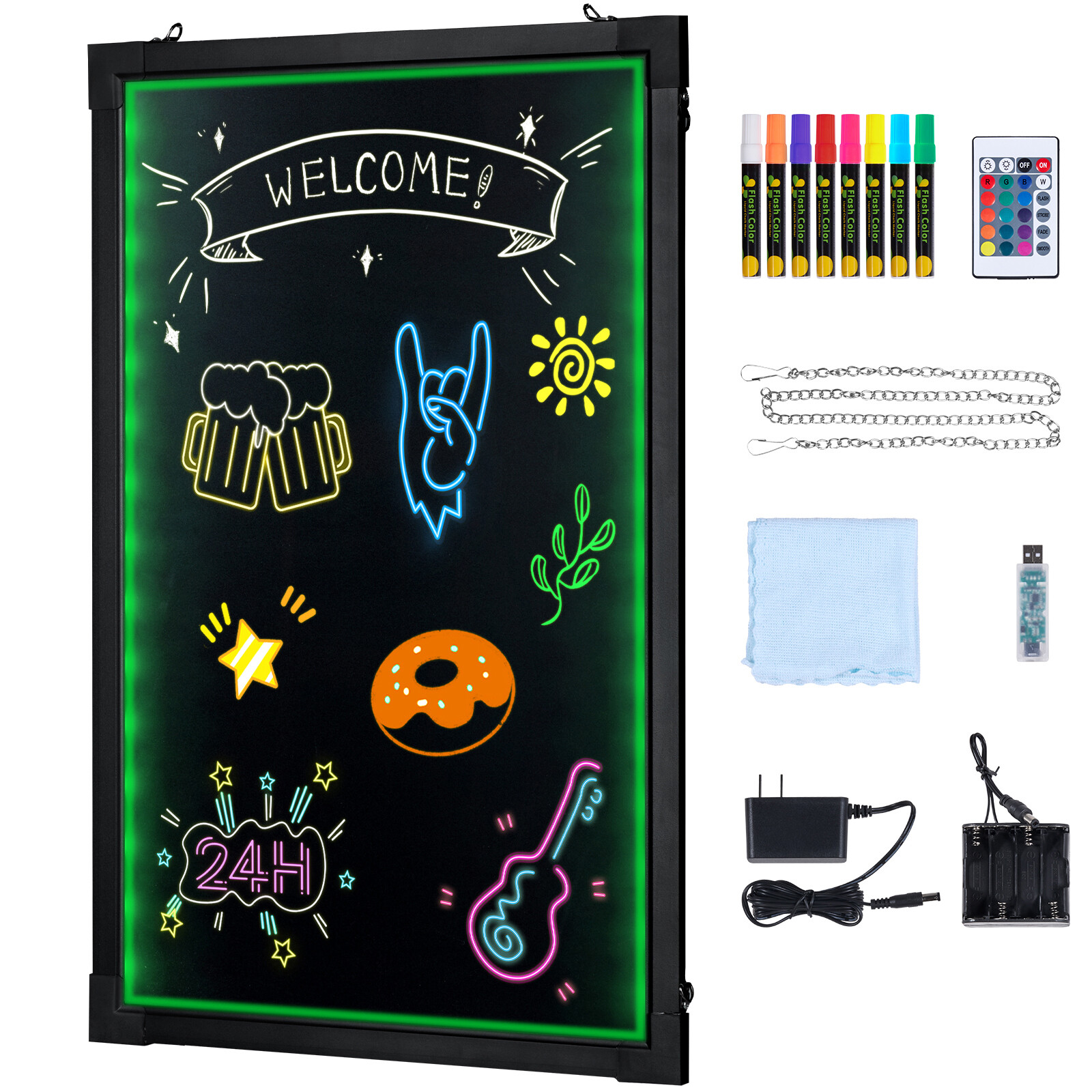 LED Message Writing Board 16"x 12" Illuminated Erasable Lighted Chalkboard