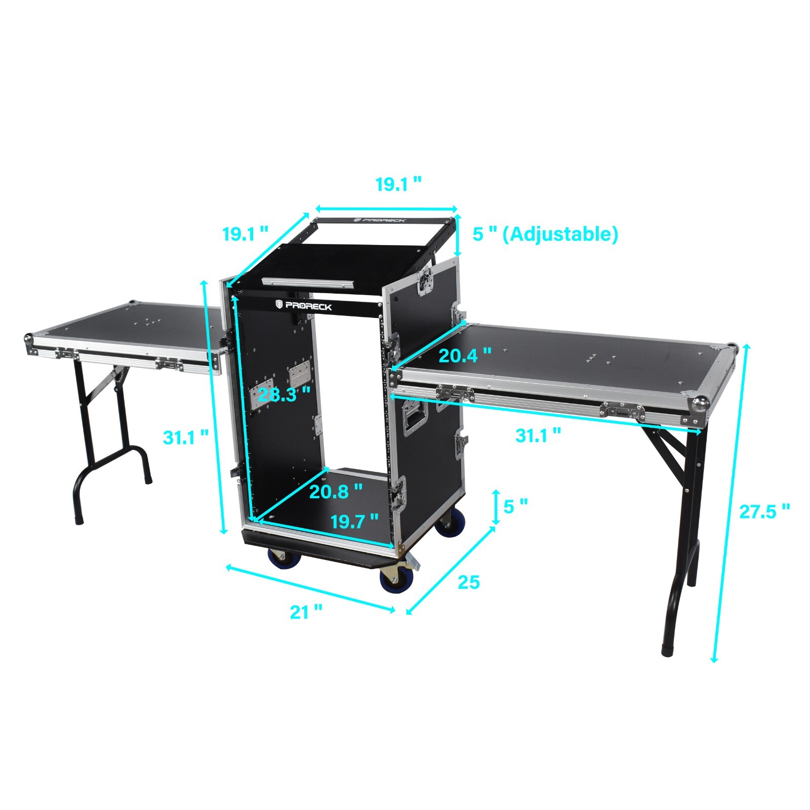 Proreck 16U Rack Case With Slant Mixer Top, two Side table, For stage