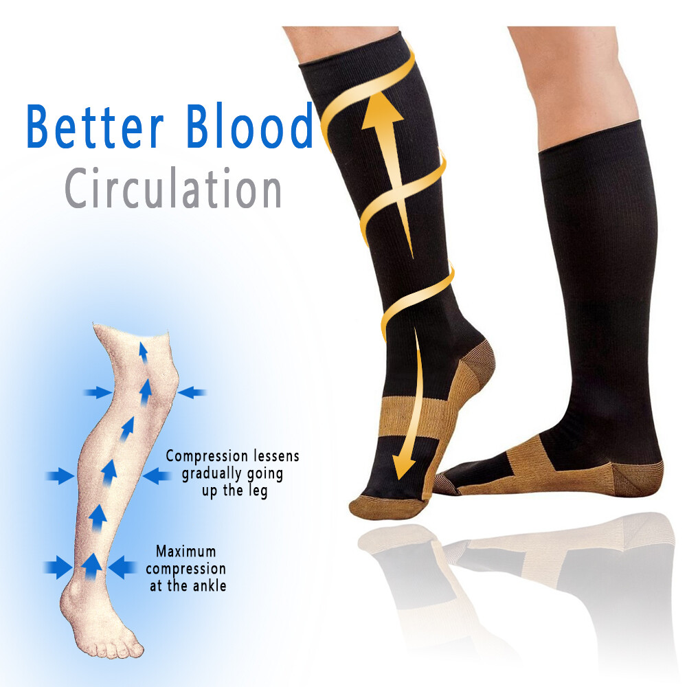10 Pairs Copper Compression 20-30mmHg Graduated Support Socks Mens Womens S-XXL