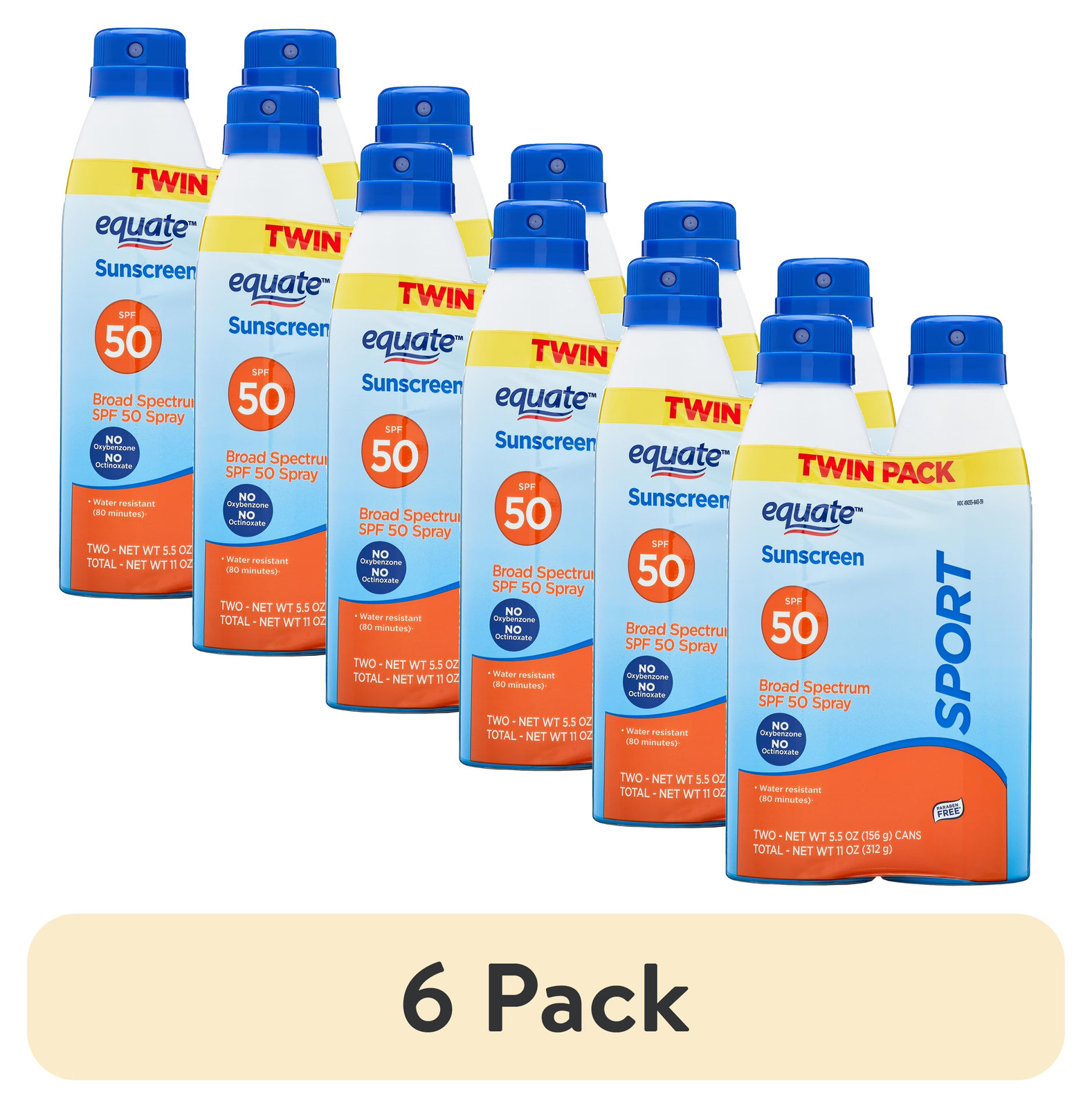 Equate SPF 50 Sport Sunscreen, Twin Pack